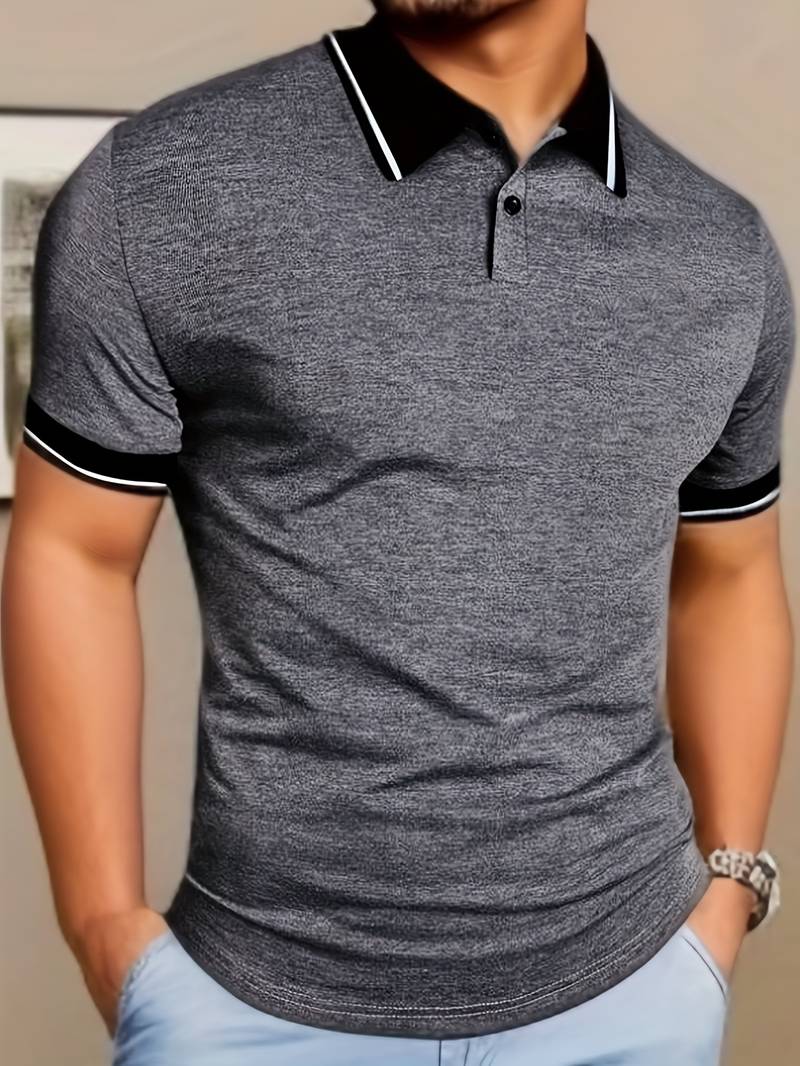 Stylish Caleb color-blocked shirt, short-sleeved with buttons and lapels