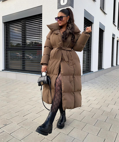 Womens Long Elegant Belted Coat – Sophisticated Outerwear for Women