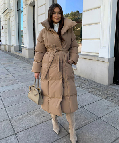 Womens Long Elegant Belted Coat – Sophisticated Outerwear for Women
