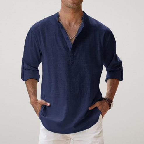 Classic Casual Linen Henley Shirt