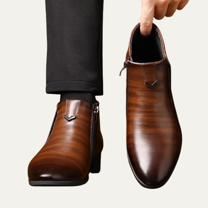 Men’s Polished Leather Dress Boots with Side Zipper