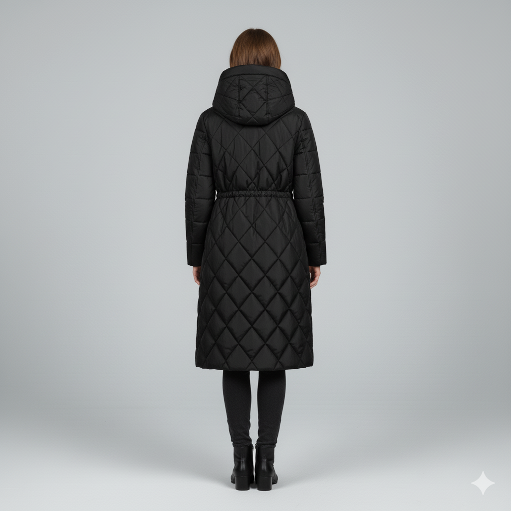Violi | Padded Jacket - Quilted Hooded Knee-Length Winter Coat for Women