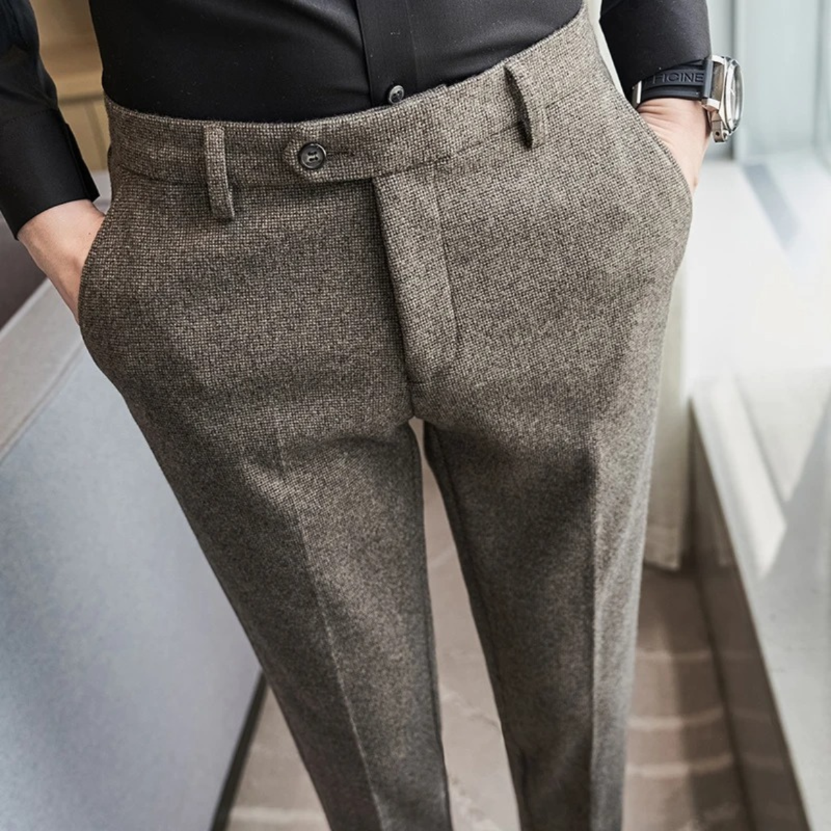 The Piacenza Men’s Slim Fit Smart Wool Blend Formal Trousers