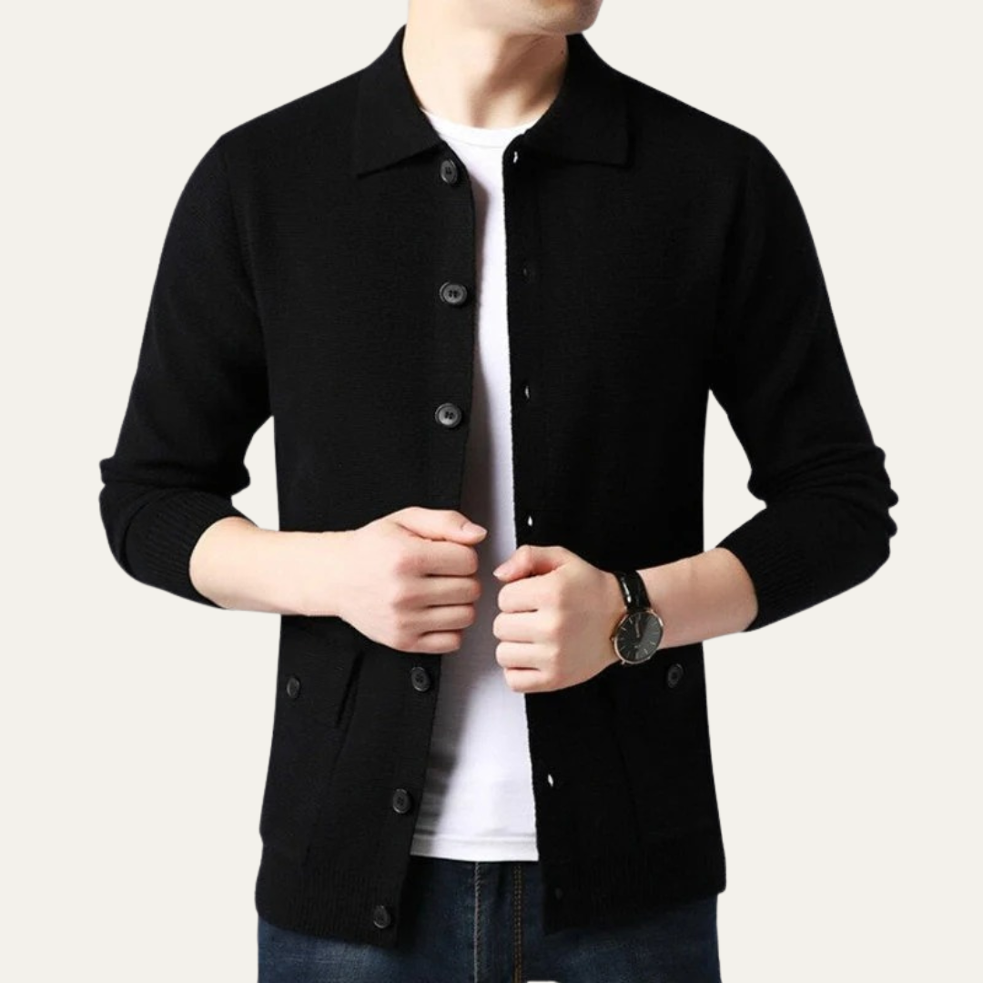 Men’s Knit Button Front Cardigan with Shirt Collar
