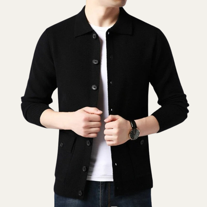 Men’s Knit Button Front Cardigan with Shirt Collar