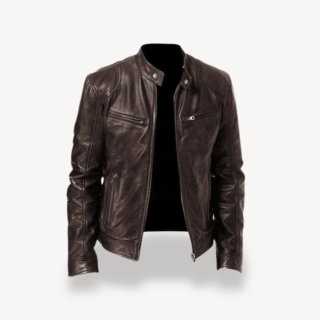 Men's Leather Zip-up Biker Jacket