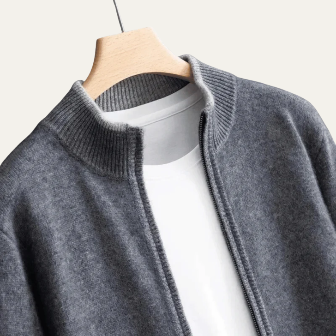 Men’s Modern Collarless Zip Up Cardigan
