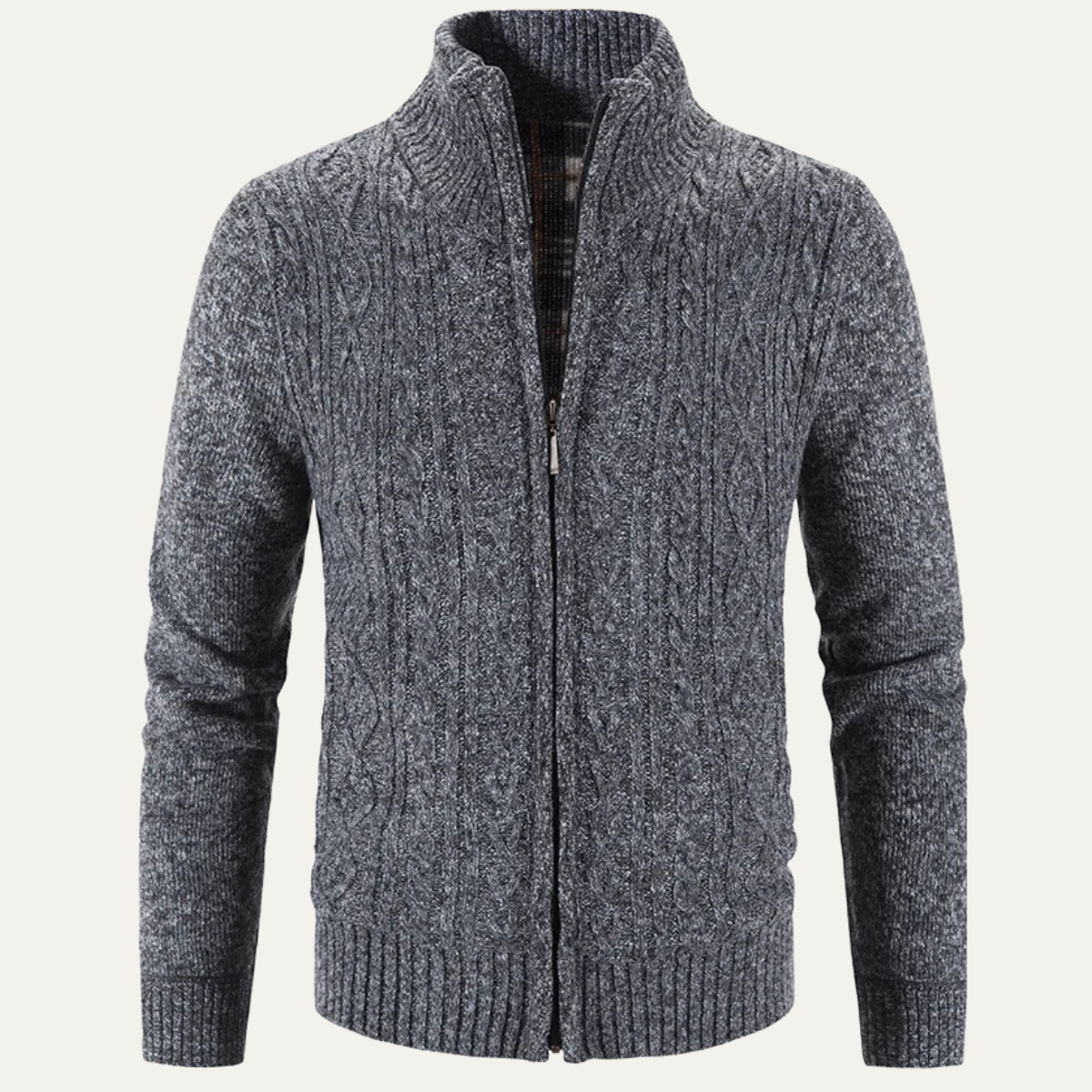 Men’s Mottled Cable Knit Full Zip Cardigan