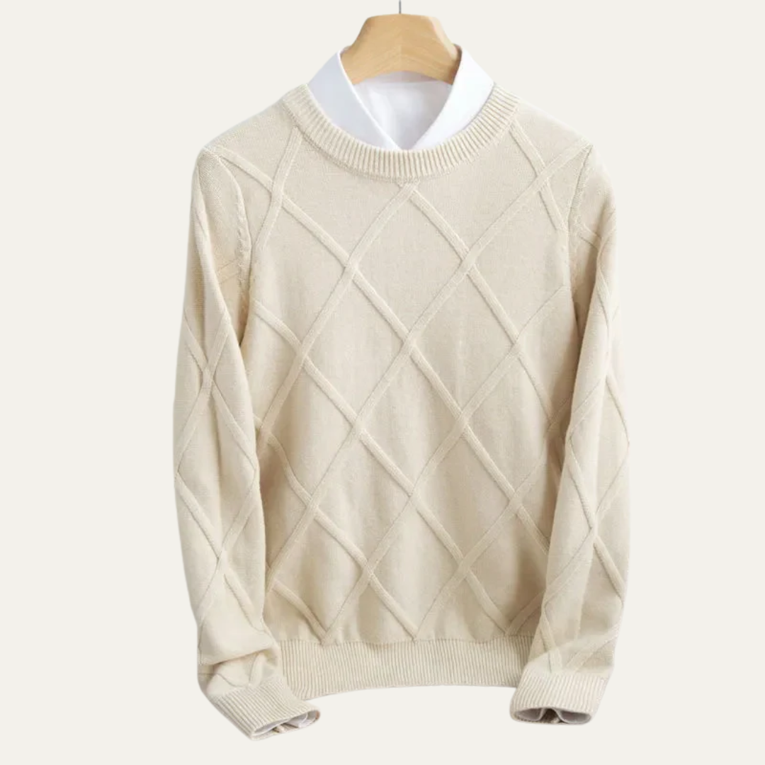 Men’s Argyle Crew Neck Ribbed Sweater