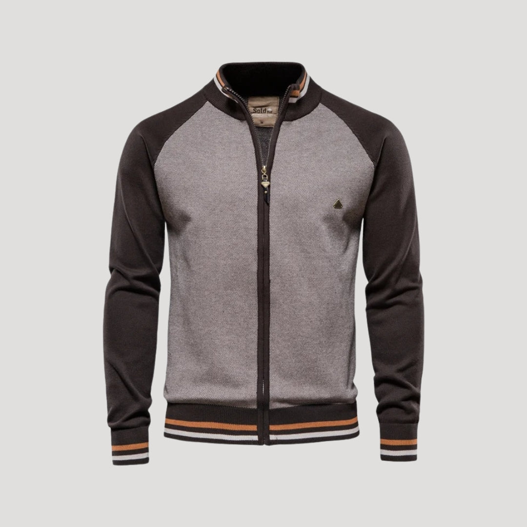 Classic Dual Tone Zip Up Sweater Jacket