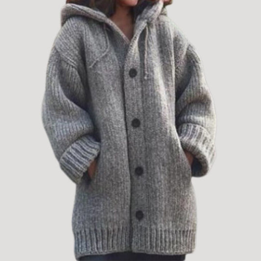 Women's Large Soft Hooded Cardigan Sweater - BritishElegance