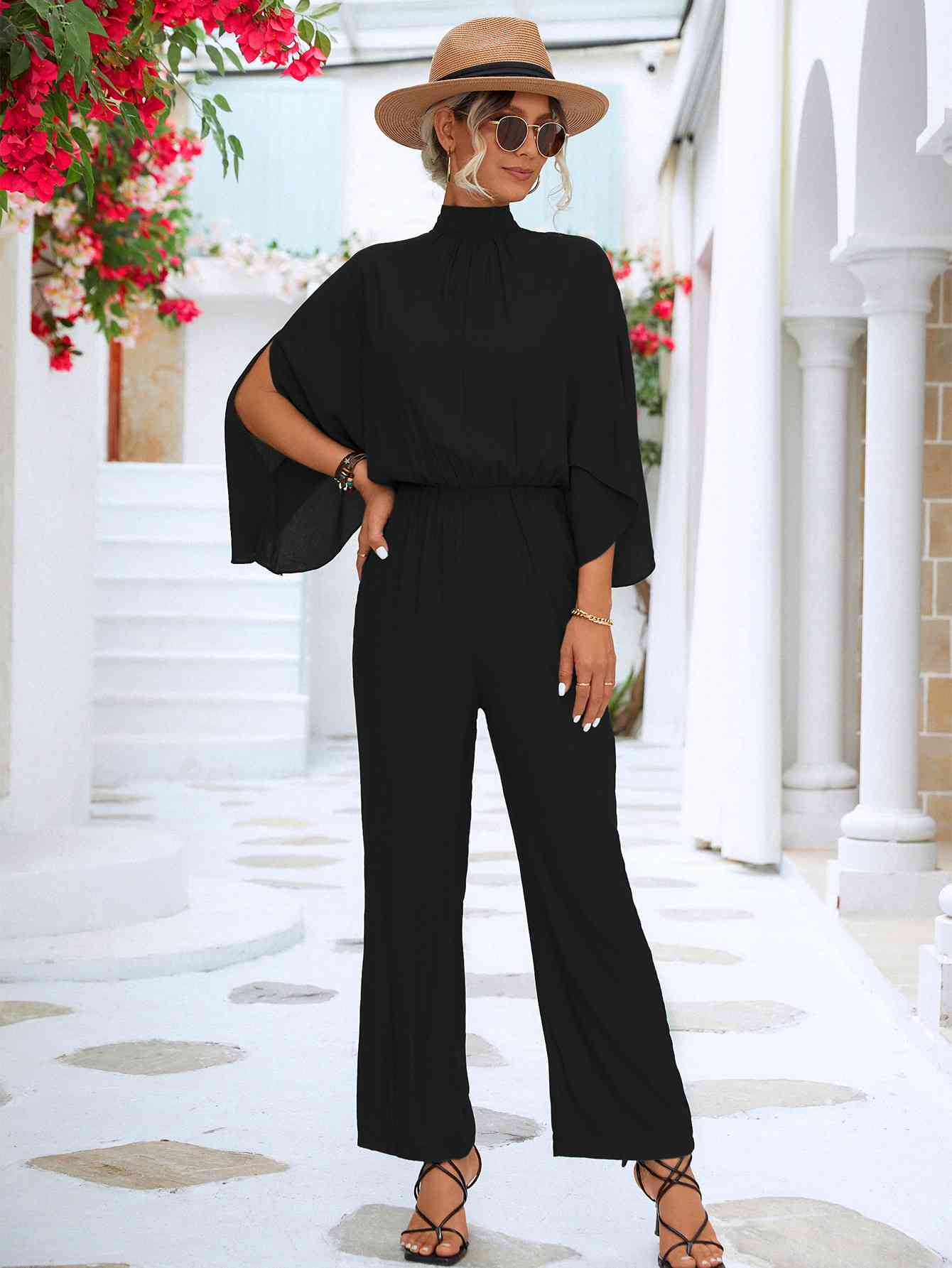 Chic Women's Summer High Neck Jumpsuit with Ruffle Details - BritishElegance