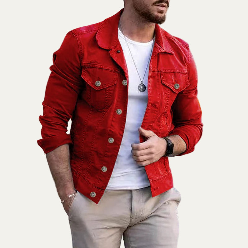 Men’s Slim Lapel Cargo Denim Jacket