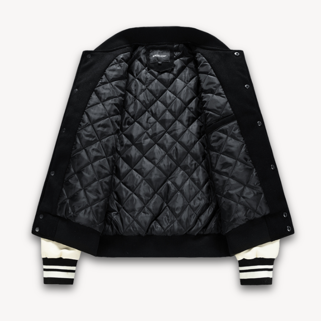 Men's Varsity Jacket - Wool Blend Body with Faux Leather Sleeves - Classic Letterman Style