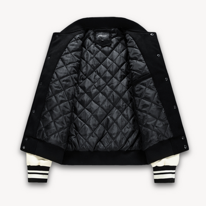 Men's Varsity Jacket - Wool Blend Body with Faux Leather Sleeves - Classic Letterman Style