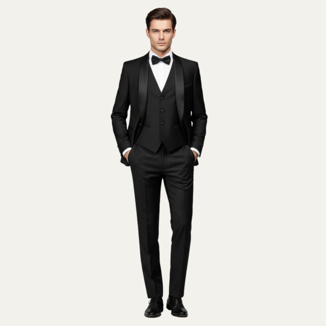 Men’s Satin Lapel Tuxedo Three Piece Suit