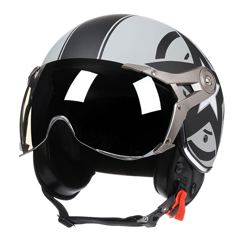 Classic Retro Motorcycle Helmet With Clear Face Shield