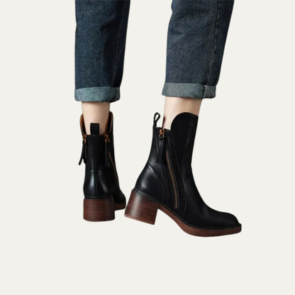 Women’s Smooth Leather Chunky Heel Boots