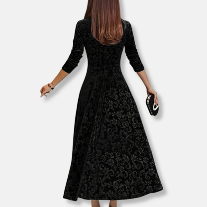 Ivy A-Line Midi Dress | Floral Square Neck Three-Quarter Sleeve Dress