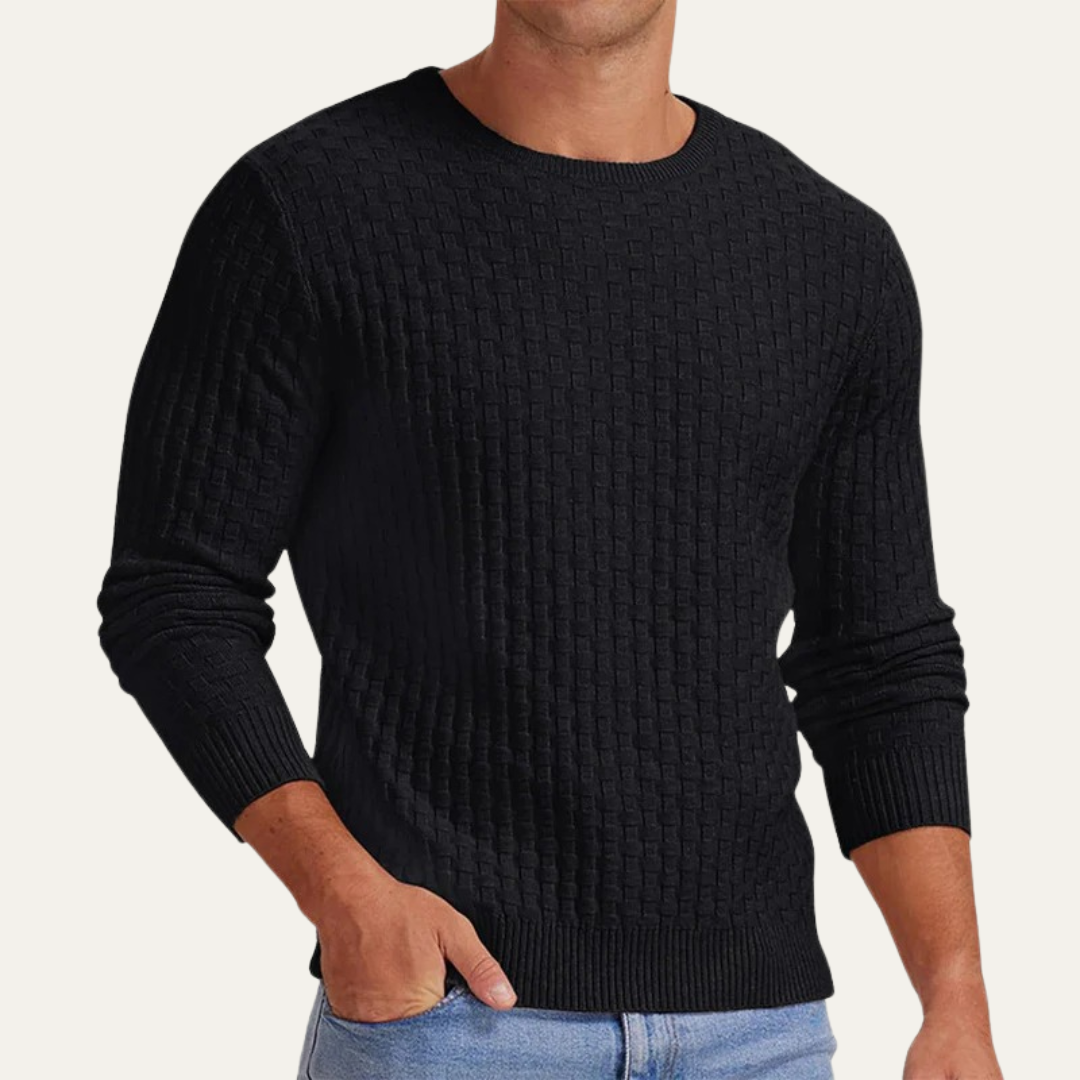 Men’s Textured Basket Weave Crew Neck Sweater