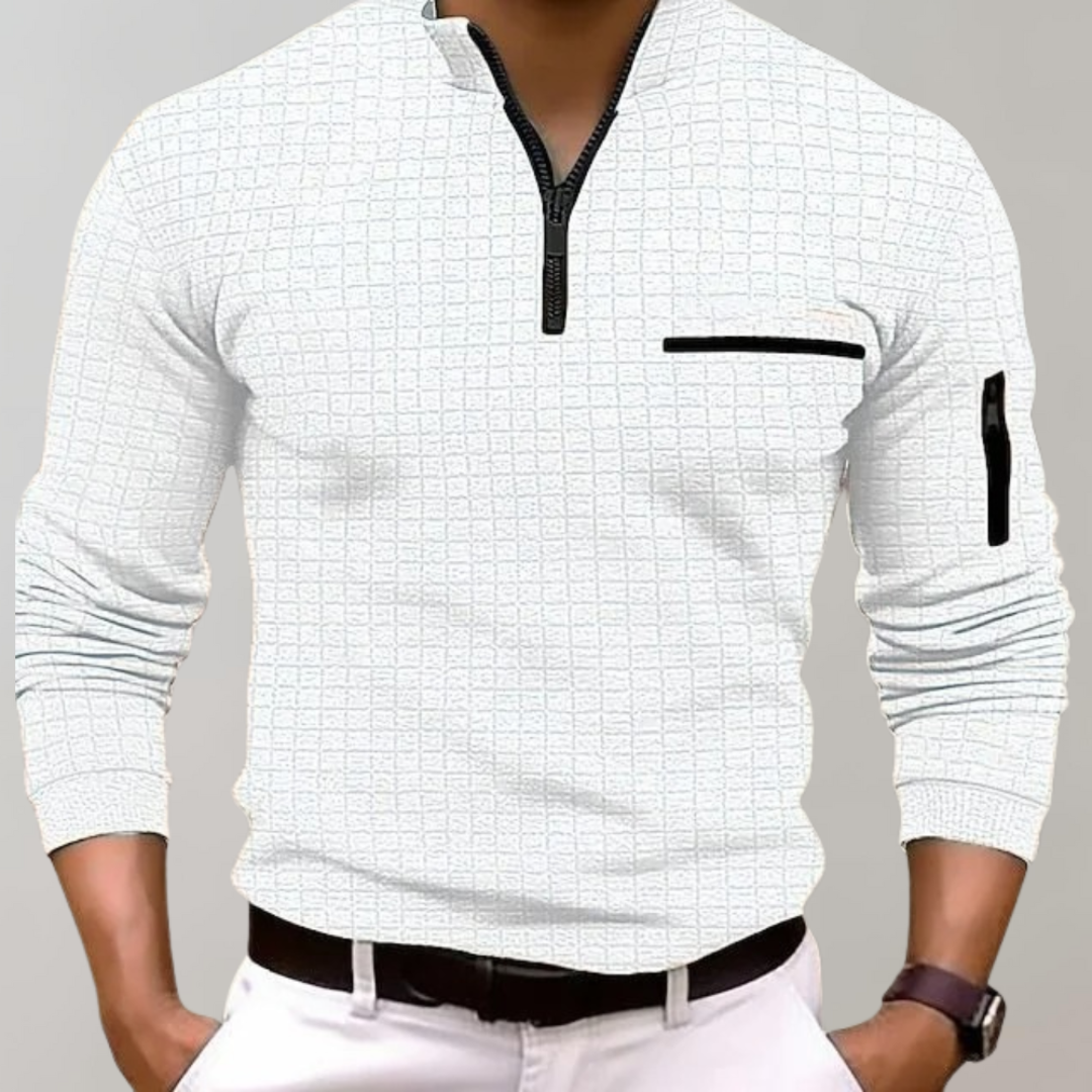 Men’s Grid Pattern Quarter Zip Pullover