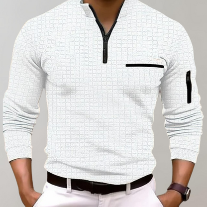 Men’s Grid Pattern Quarter Zip Pullover