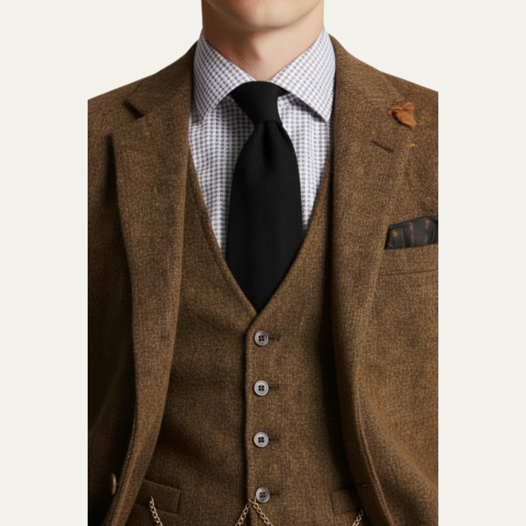 Men’s Textured Tweed Three Piece Suit