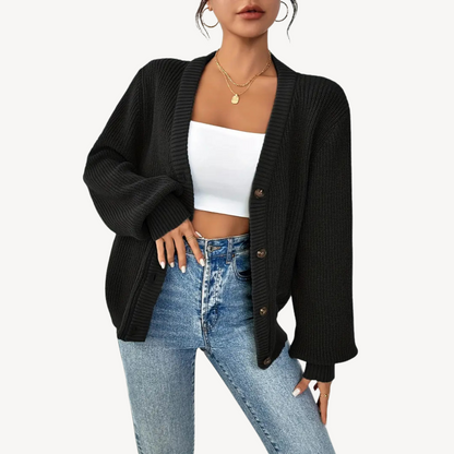 Women's V-Neck Drop Shoulder Cardigan Sweater