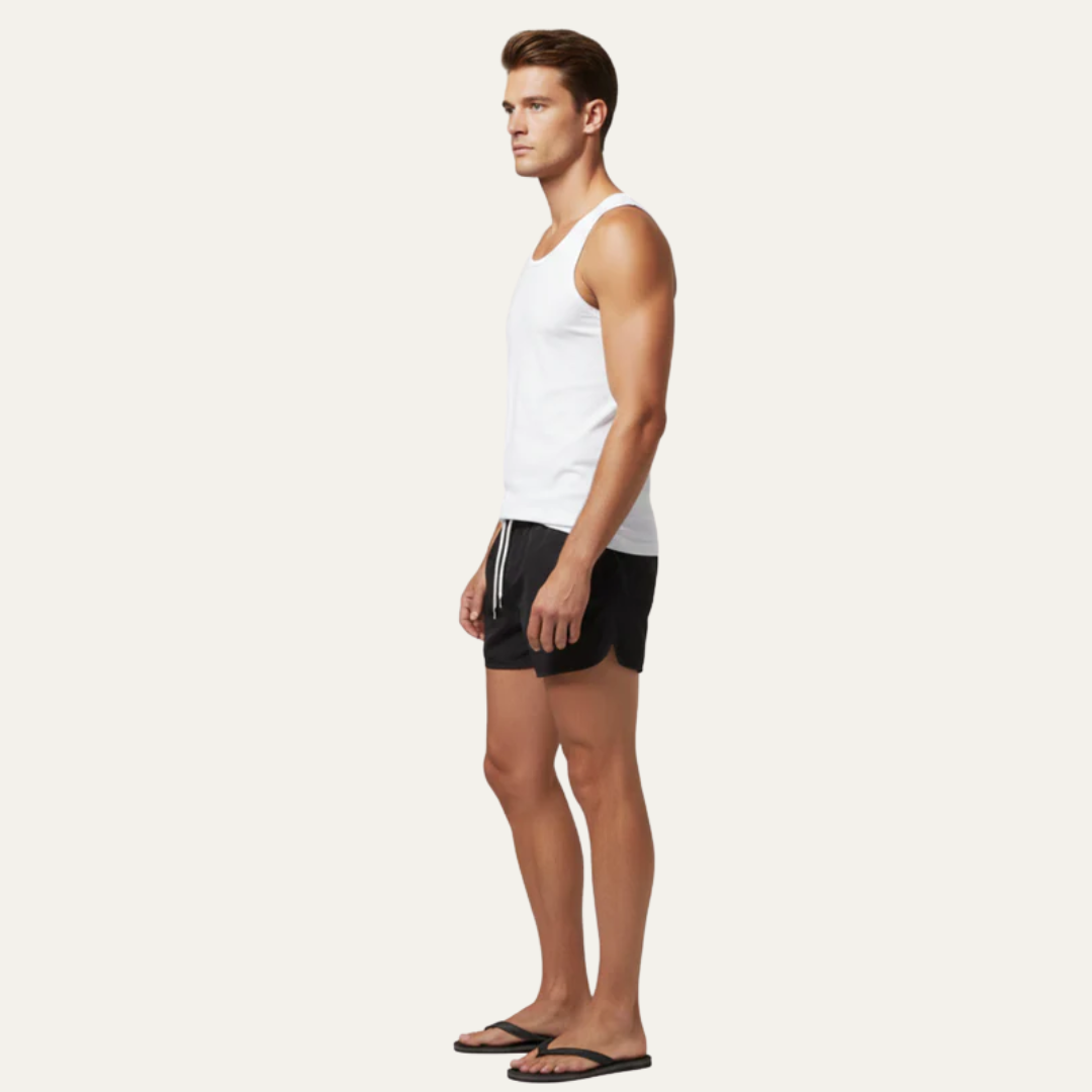 Men’s Short Cut Swim Trunks with Rounded Hem