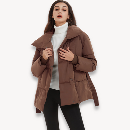 Belted Quilted Puffer Jacket for Women