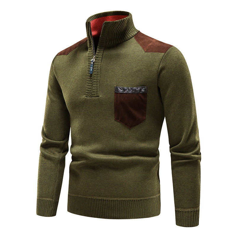 Men’s Quarter Zip Patch Shoulder Pullover Sweater