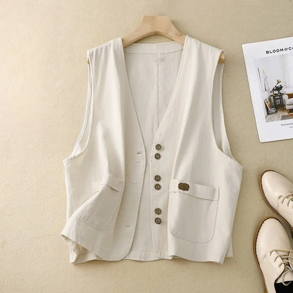 Lightweight Cotton-Linen Button Vest | Relaxed Layering Essential