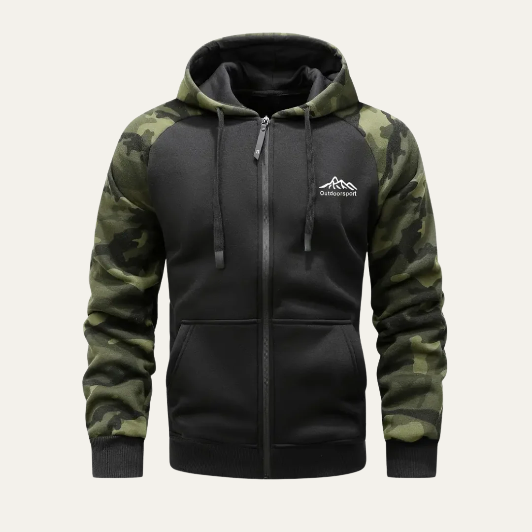 Men’s Camouflage Sleeve Sporty Zip Up Hoodie