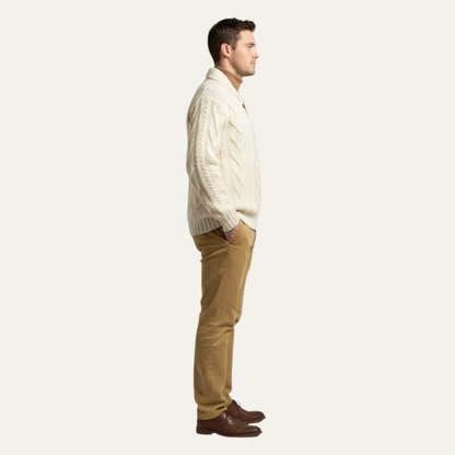 Men’s Shawl Collar Double Breasted Cable Knit Sweater