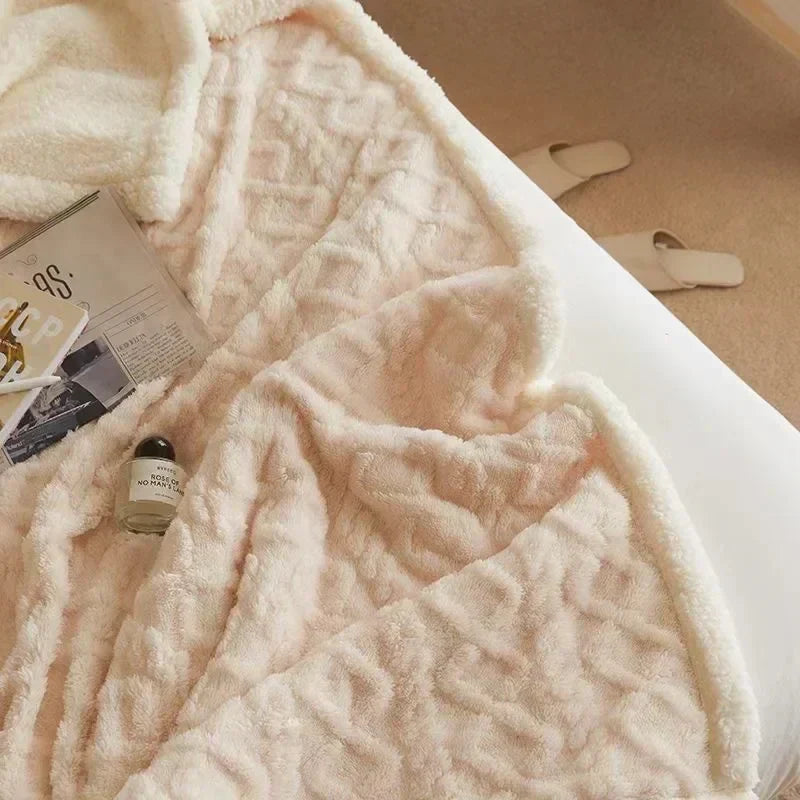 Plush Double Layer Wool and Fleece Throw Blanket