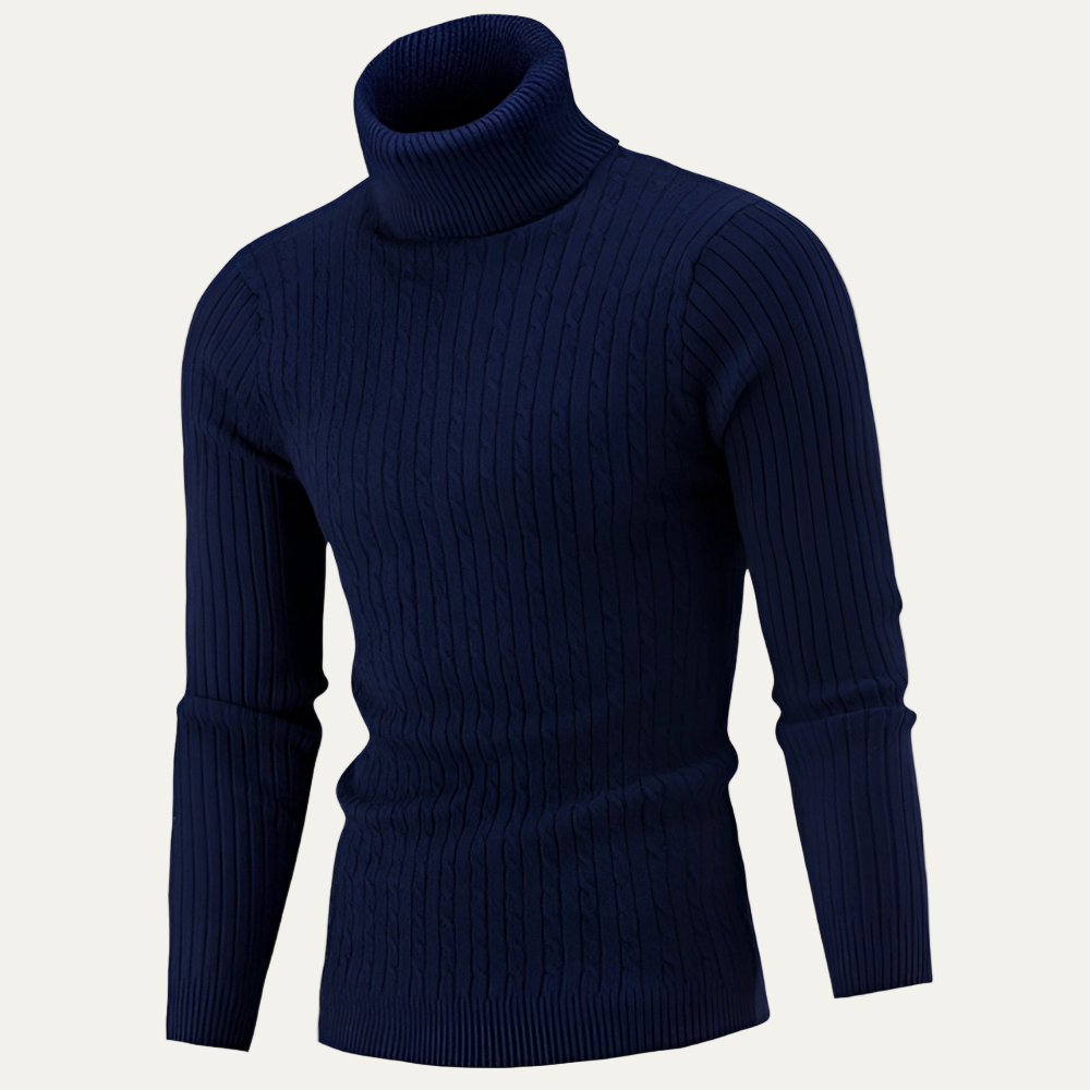 Men’s Slim Fit Turtleneck with Rib and Cable Knit Texture