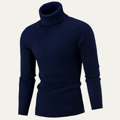 Men’s Slim Fit Turtleneck with Rib and Cable Knit Texture