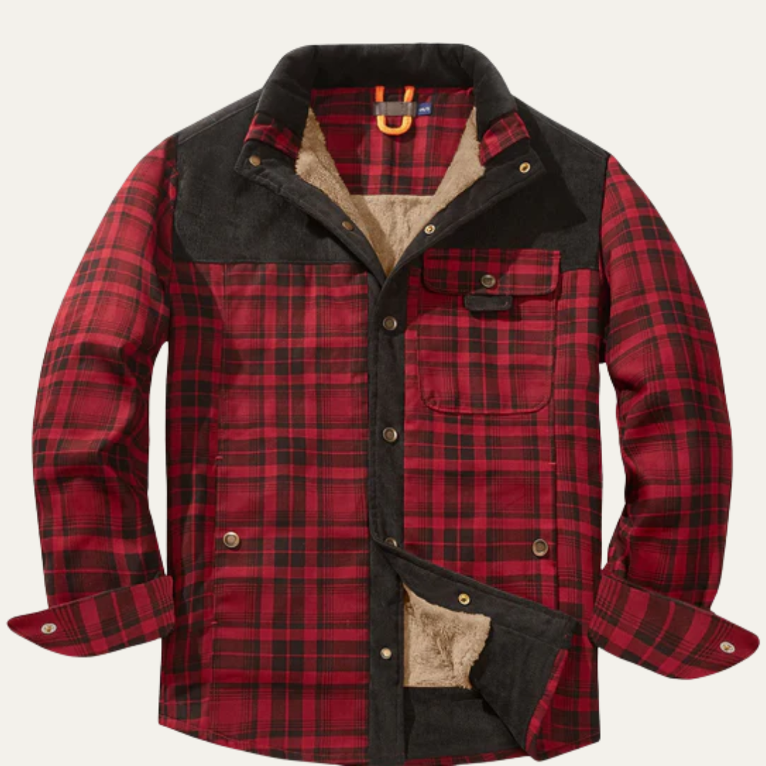 Men’s Insulated Plaid Flannel Shacket with Faux Fur Lining