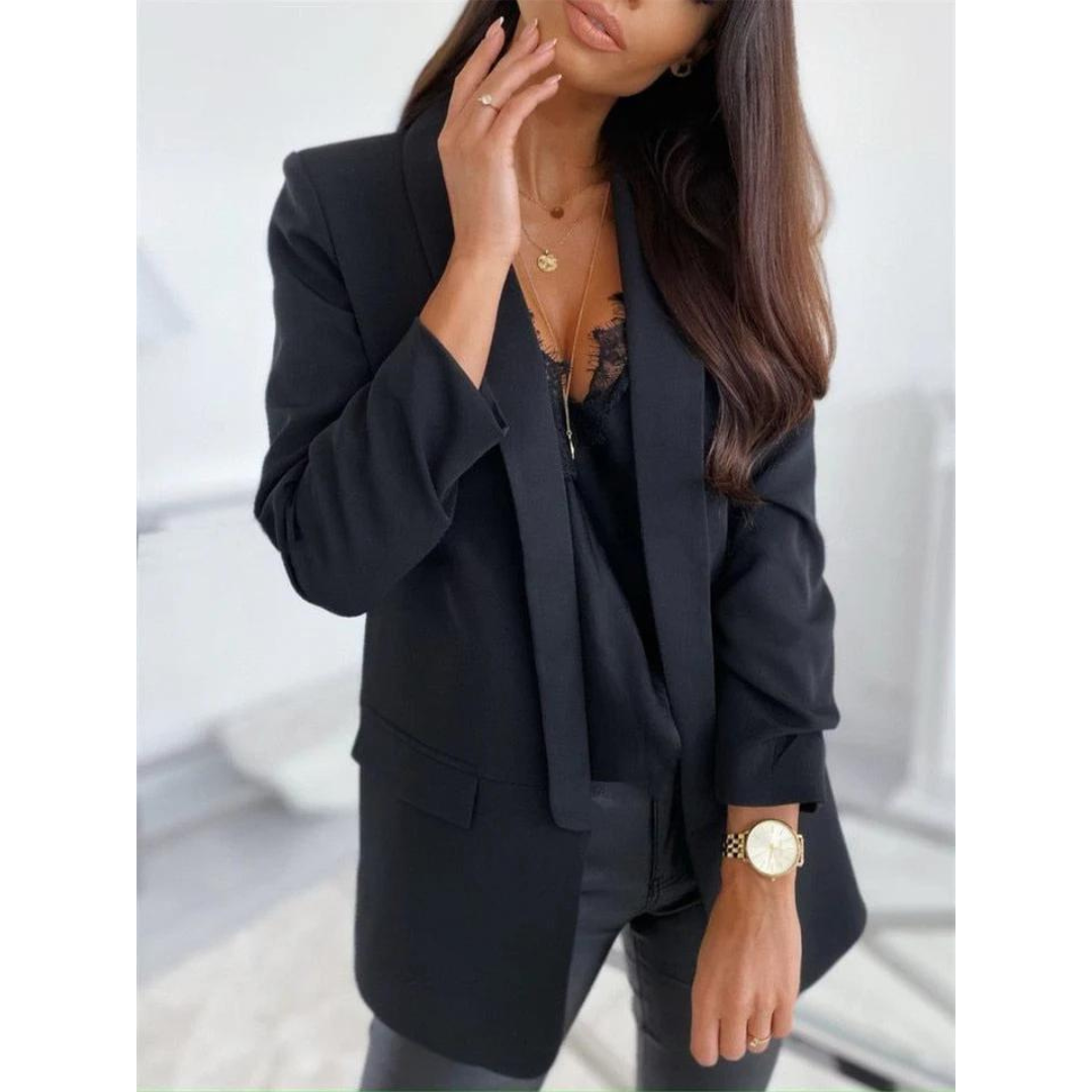 Women's Simple Chic Open Front Blazer Jacket - BritishElegance