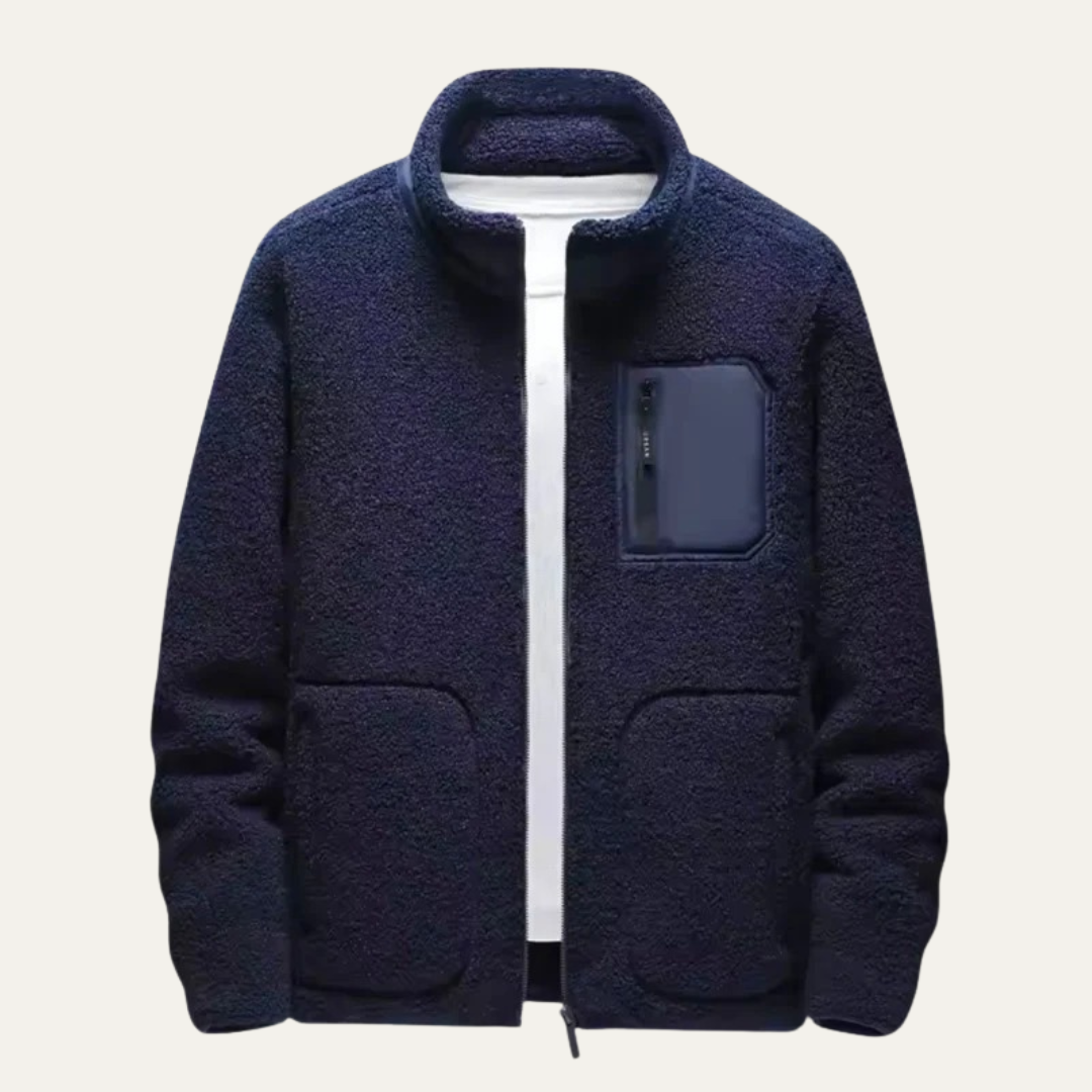 Men’s Plush Fleece Jacket with Contrast Chest Pocket