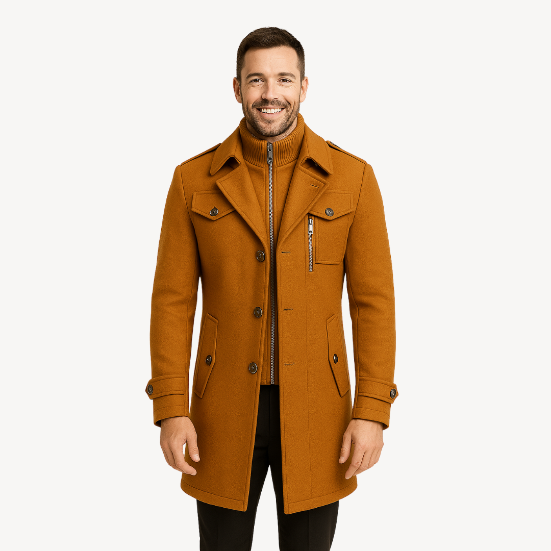Men's Wool Blend Peacoat with Inner Bib