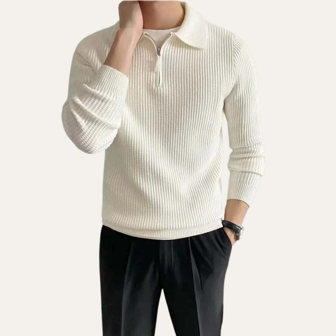Men’s Rib Knit Polo Quarter Zip Sweater