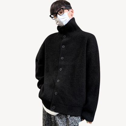 Ribbed Knit Button Cardigan for Men