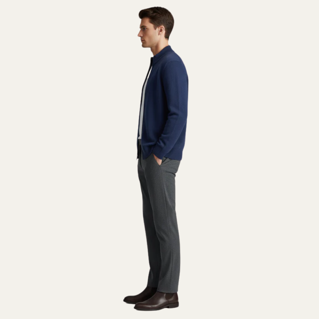 Men’s High Neck Full Zip Knit Bomber Cardigan