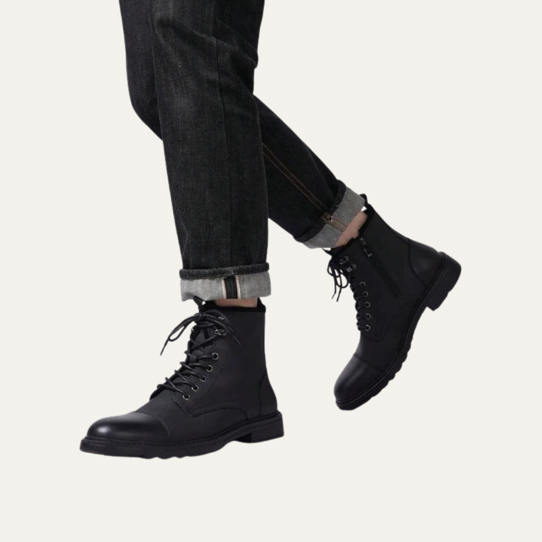 Men’s Cap Toe Lace Up Combat Style Ankle Boots
