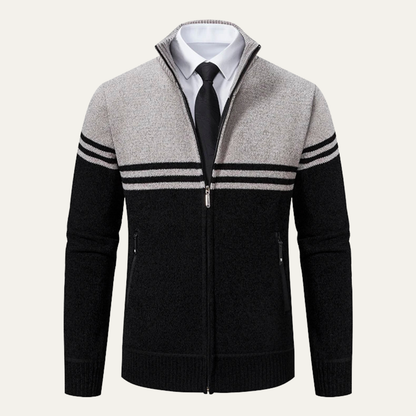 The Genova Men's Striped Thick Fleece Lined Knit Cardigan