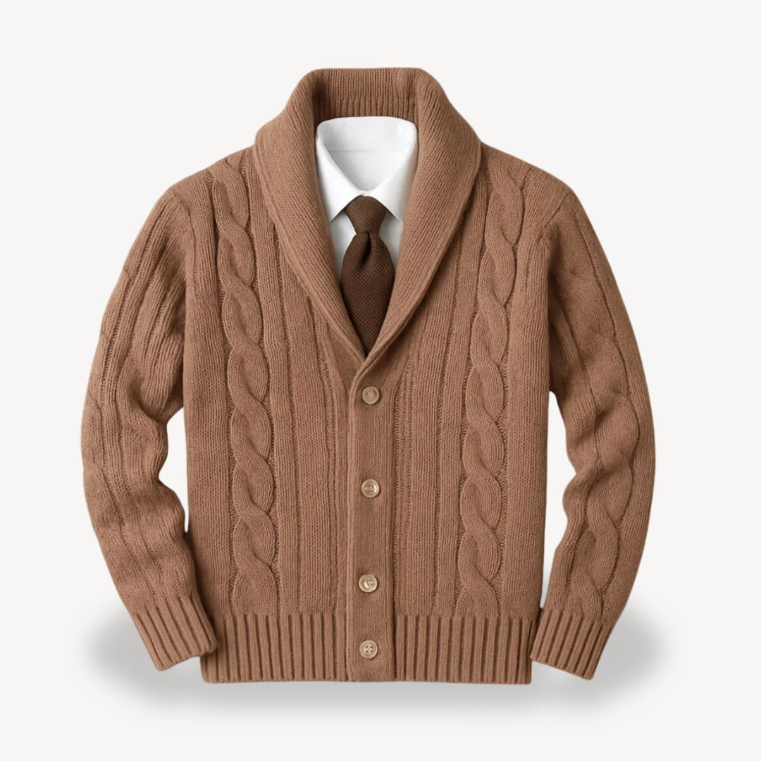 Men's Cable Knit Shawl Collar Cardigan