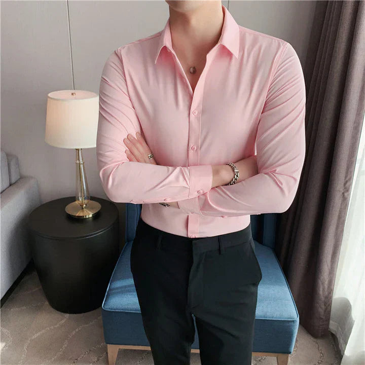 Slim-fitting, square-collared business shirt for men, elegant style