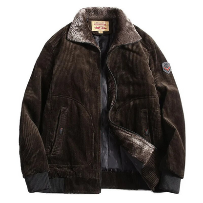 Men’s Corduroy Bomber Jacket with Plush Collar