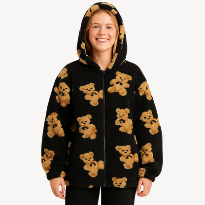 Teddy Bear Pattern Hooded Jacket for Women